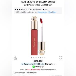 Rare Beauty Soft Pinch Tinted Lip Oil Stain — Rose Brown / Red-Toned